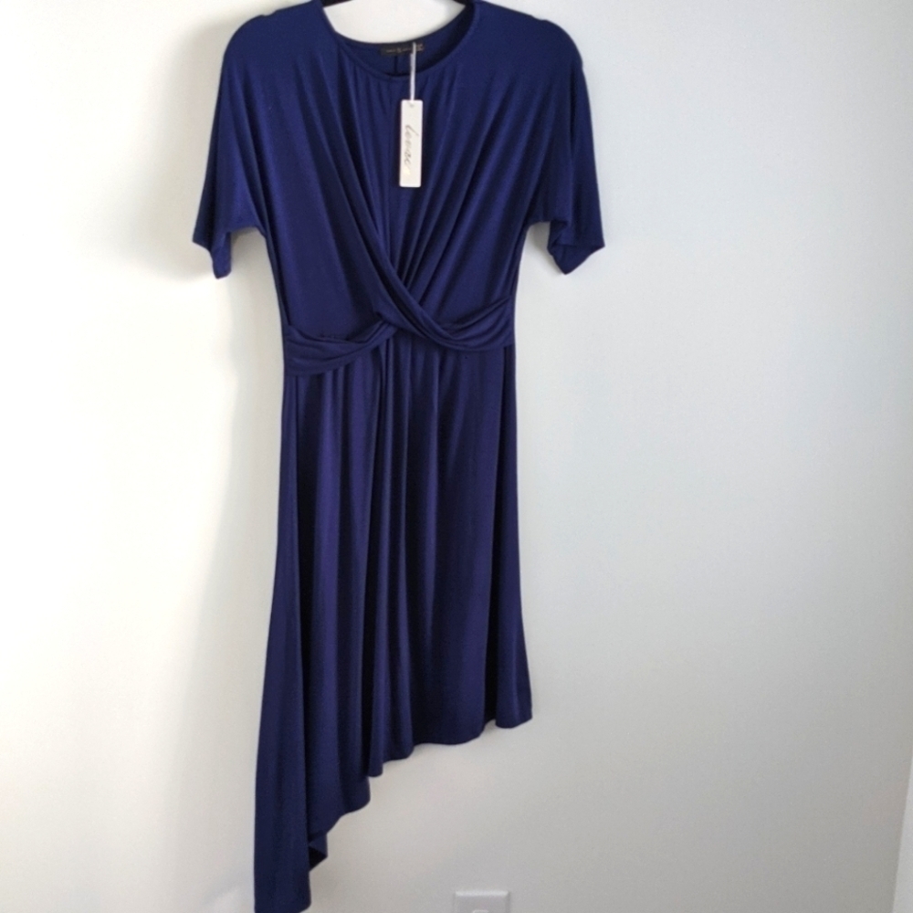 NWT levaca navy asymmetrical tee shirt dress S